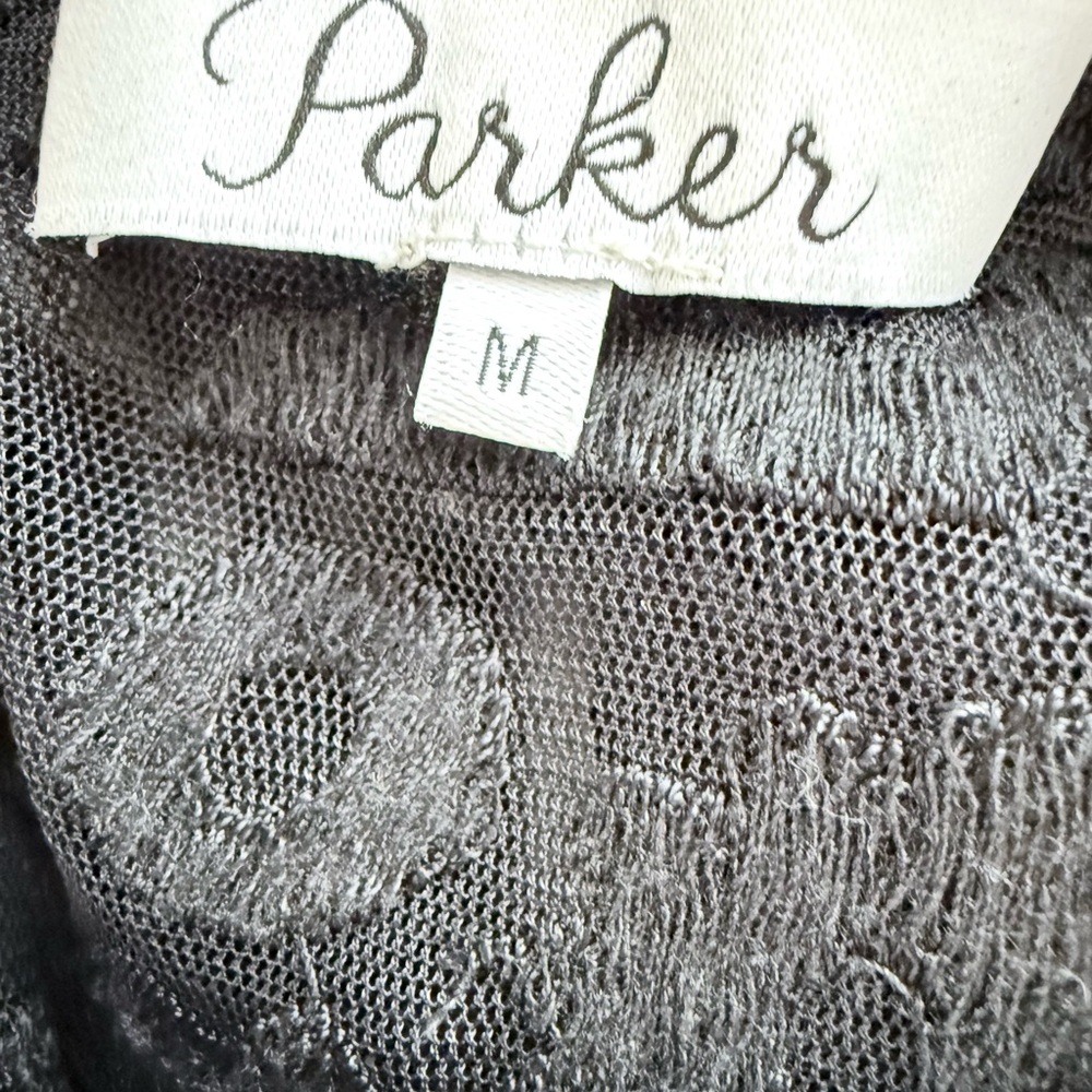 Parker Black Embroidered Mesh Illusion Cocktail Dress M - Picture 7 of 9